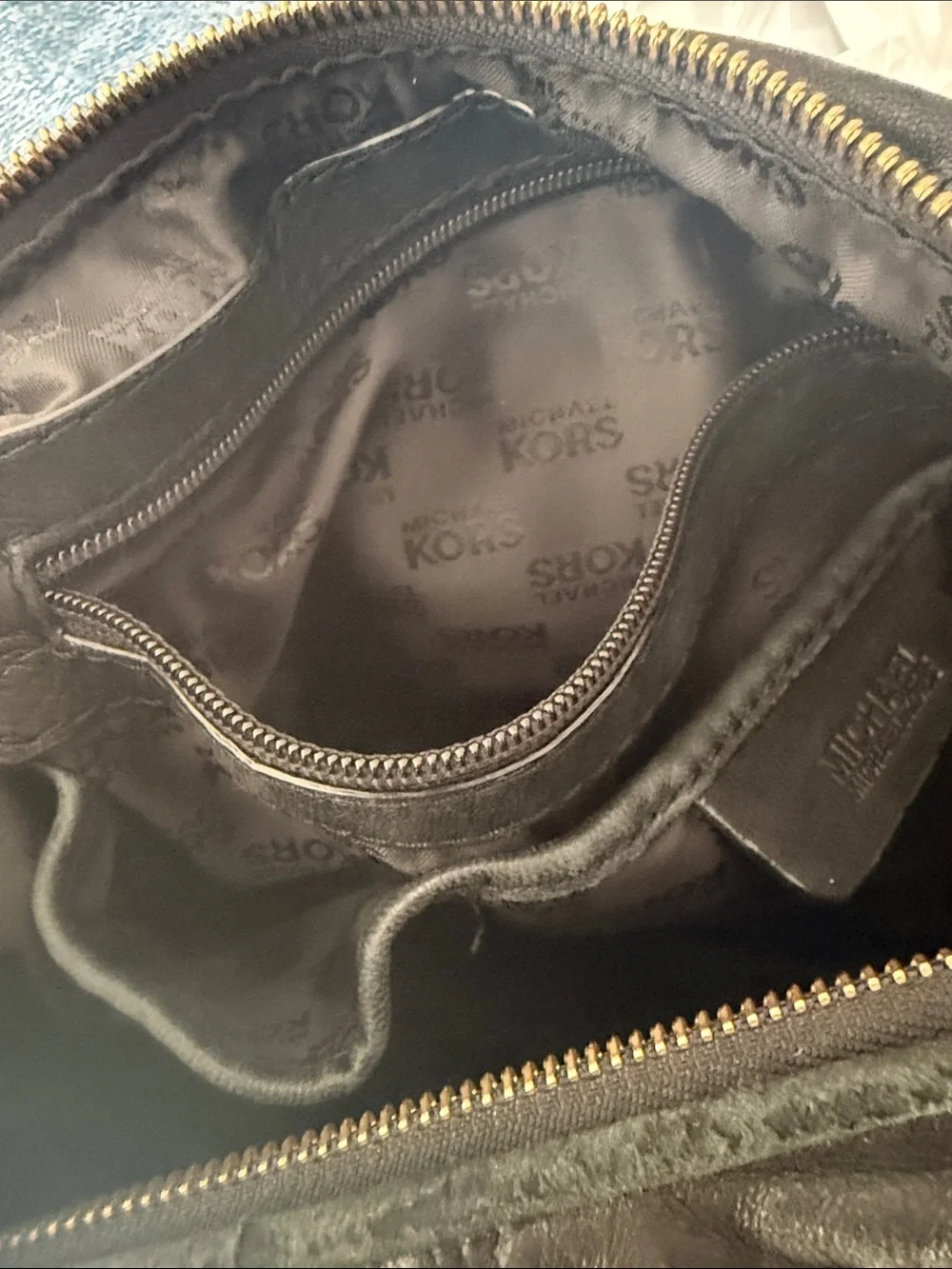 Michael Kors Black Leather Hobo with Gold-Tone Accents